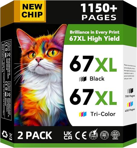 67XL Ink Cartridges Black/Color Combo Pack Compatible for HP Ink 67 67XL Works with HP Deskjet 2800e 2855e 2755e 2700e 2734e 2700 2755 2827e 4155e 4227e 4255e Envy 6000 6055e 6455e Series (2-Pack) in Saudi Arabia