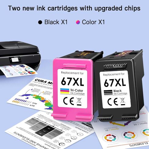 67XL Ink Cartridges Black/Color Combo Pack Compatible for HP Ink 67 67XL Works with HP Deskjet 2800e 2855e 2755e 2700e 2734e 2700 2755 2827e 4155e 4227e 4255e Envy 6000 6055e 6455e Series (2-Pack) in Saudi Arabia