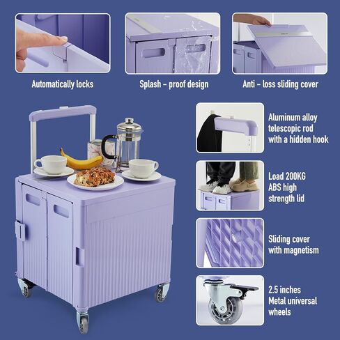 عربة أدوات قابلة للطي، عربة تسوق محمولة، عربة تسوق، صندوق أدوات قابل للطي، مع غطاء، على عجلات دوارة، للبقالة، التسوق، المكتب، المعلم، المعسكر، الملف (أسود) in Kuwait