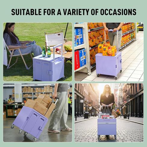 عربة أدوات قابلة للطي، عربة تسوق محمولة، عربة تسوق، صندوق أدوات قابل للطي، مع غطاء، على عجلات دوارة، للبقالة، التسوق، المكتب، المعلم، المعسكر، الملف (أسود) in Kuwait