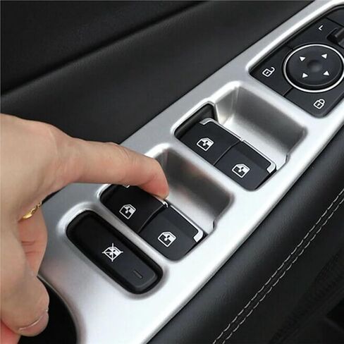 متوافق مع Hyundai Santa Fe 2019-2021 غطاء زر رفع النافذة الفضي إطار لوحة مسند الذراع (أسود) in Kuwait