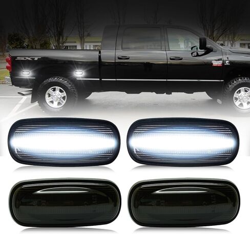D-Lumina 4Pcs LED Marker Lights for 2010-2017 Dodge Ram 2500 3500 Dual Bed Fender - Smoked Lens, White Front & Rear Marker Lamp, OEM Replacement in Saudi Arabia