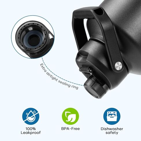 غطاء قش BUZIO سعة 128 أونصة/84 أونصة زجاجة مياه معزولة من الفولاذ المقاوم للصدأ فقط، غطاء بديل من القش بقطر 4.33 بوصة إبريق جالون معزول مع مقبض عريض كبير، سهل الحمل، مانع للتسرب وخالي من مادة BPA in Kuwait