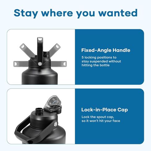 غطاء قش BUZIO سعة 128 أونصة/84 أونصة زجاجة مياه معزولة من الفولاذ المقاوم للصدأ فقط، غطاء بديل من القش بقطر 4.33 بوصة إبريق جالون معزول مع مقبض عريض كبير، سهل الحمل، مانع للتسرب وخالي من مادة BPA in Kuwait