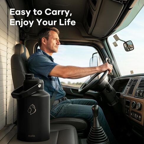 غطاء قش BUZIO سعة 128 أونصة/84 أونصة زجاجة مياه معزولة من الفولاذ المقاوم للصدأ فقط، غطاء بديل من القش بقطر 4.33 بوصة إبريق جالون معزول مع مقبض عريض كبير، سهل الحمل، مانع للتسرب وخالي من مادة BPA in Kuwait