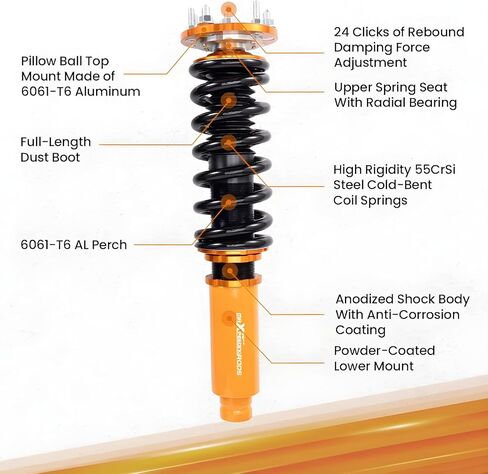 maxpeedingrods Coilovers لهوندا أكورد CM4/CM5/CM6/CM7/CM8 2003-2007، لـ Acura TL 2004-2008، طقم تعليق كويلوفيرس قابل للتعديل من 24 مستوى، طقم خفض الارتفاع قابل للتعديل، ذهبي in Kuwait