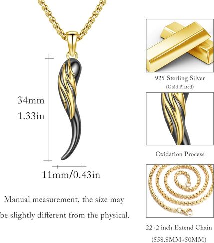 Italian Horn Necklace Cornicello Necklace Sterling Silver Gold Italian Horn Pendant Necklace Mens Lucky Italian Gold Horn Jewelry Gift in Kuwait