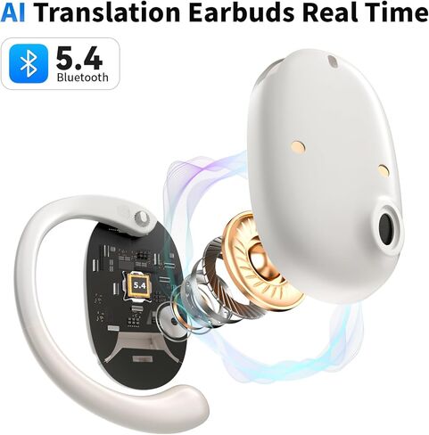 AI Translation Earbuds Real Time,150 Language Translator Earbuds, Translating Earbuds Open Ear with 90H Playtime Audifonos Traductores Inglés Español Translation Headphones for Travel Business White in Saudi Arabia