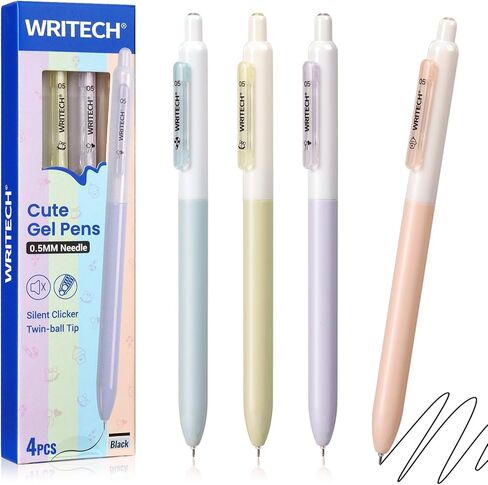 WRITECH Gel Pens Fine Point: Retractable 0.5mm Multicolor Ink 8ct Silent Click No Smear Smudge Extra Smooth Writing Bullet Tip Colored Pen Non Bleed for Journaling Note Taking Drawing in Kuwait