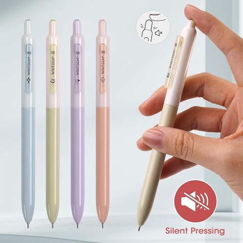 WRITECH Gel Pens Fine Point: Retractable 0.5mm Multicolor Ink 8ct Silent Click No Smear Smudge Extra Smooth Writing Bullet Tip Colored Pen Non Bleed for Journaling Note Taking Drawing in Kuwait