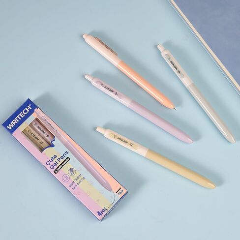 WRITECH Gel Pens Fine Point: Retractable 0.5mm Multicolor Ink 8ct Silent Click No Smear Smudge Extra Smooth Writing Bullet Tip Colored Pen Non Bleed for Journaling Note Taking Drawing in Kuwait