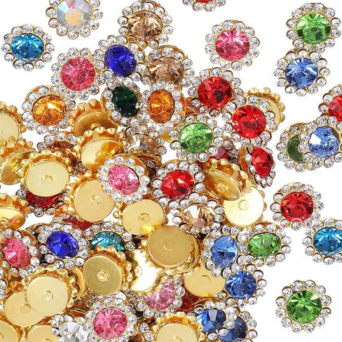 100Pcs Mixed Colors Sew on Rhinestones for Bedazzling Gems,Glass Assorted Gems for Jewelry,Glass Crystal with Metal Base Flower Shaped Claw Flatback for Crafting,Sewable Rhinestones for Clothing(12mm) in Saudi Arabia