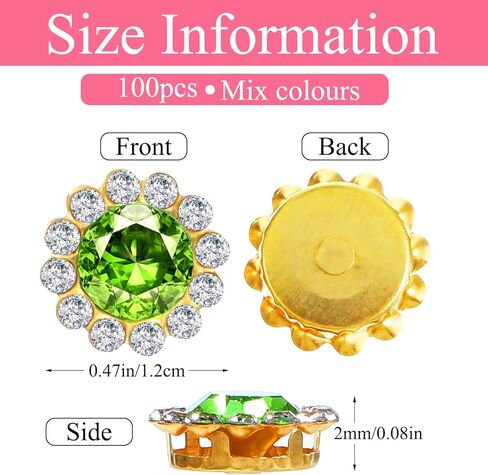 100Pcs Mixed Colors Sew on Rhinestones for Bedazzling Gems,Glass Assorted Gems for Jewelry,Glass Crystal with Metal Base Flower Shaped Claw Flatback for Crafting,Sewable Rhinestones for Clothing(12mm) in Saudi Arabia