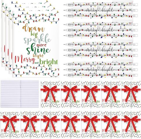 Sinload 60 Pcs/30 Sets Christmas Lightbulb Notebook and Mechanical Pencils Inspirational Merry Bright Retractable Pencils Pocket Notepad for Classroom Students Gift from Teacher Bulk Stocking Stuffer in Saudi Arabia