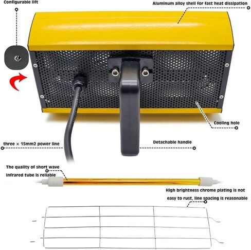Paint Curing Lamp 2000W - Handheld Infrared Shortwave Heating Lamp for Car Body Repair and Paint Drying, Ideal for Paint Booth Use, Efficient Paint Dryer, 1pc, F in Saudi Arabia