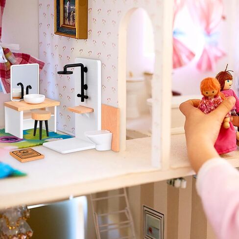 Dollhouse Bathroom Set Mini Shower Room: Bathtub, Toilet, Towel Rack, Sink with Mirror and Washbasin, 1 12 Scale Dollhouse Furniture and Accessories Set in Kuwait