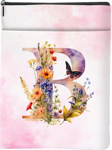 Initial Book Lovers Gifts,Personalized Floral Book Sleeve, Books Bag for Paperbacks with Zipper Front Pocket Bookish Accessories Monigrammed Gifts for Women Employee Friendship Birthday,M in Saudi Arabia