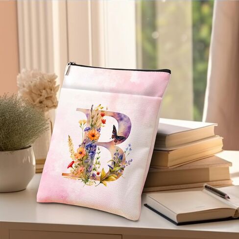 Initial Book Lovers Gifts,Personalized Floral Book Sleeve, Books Bag for Paperbacks with Zipper Front Pocket Bookish Accessories Monigrammed Gifts for Women Employee Friendship Birthday,M in Saudi Arabia