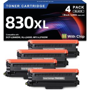 TN830XL Black Toner Cartridge Ink for HL-L2460DW Printer Replacement for Brother TN830 XL TN830 TN-830 Toner Set for DCP-L2640DW HL-L2460DWXL HL-L2405W MFC-L2820DW MFC-L2820DWXL, 4PK (with Chip) in Kuwait