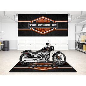 سجادة ركن السيارة بتصميم Forever Freedom للدراجات النارية المخصصة، وسجادة العرض والحفرة، وسجادة أرضية المرآب وصالة العرض القابلة للغسل (الحجم 1: 86.6 × 39.4/220 × 100 سم) in Kuwait