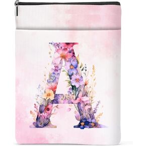 Initial Book Sleeve Book Cover Personalized Floral Books Protector with Zipper Bachelorette Party Friendship Graduation Birthday Monogrammed Gifts for Women Sister Coworker Girls Books Lovers Gifts A in Saudi Arabia