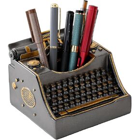 Retro Typewriter Pen Holder Vintage Desk Accssories Unique Cool Gifts for Writer Typewriter Lovers and Secretary Cute Funny Pencil Cups for Office Home School (Black) in Kuwait