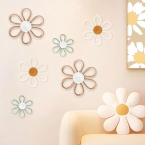 cntjv 6 Pcs Boho Daisy Wall Decor Pink Floral Macrame Wall Hanging Set 3 Mixed Size Cute Small Flower Art or Home Girls Room Nursery Classroom (Classic Pink) in Kuwait