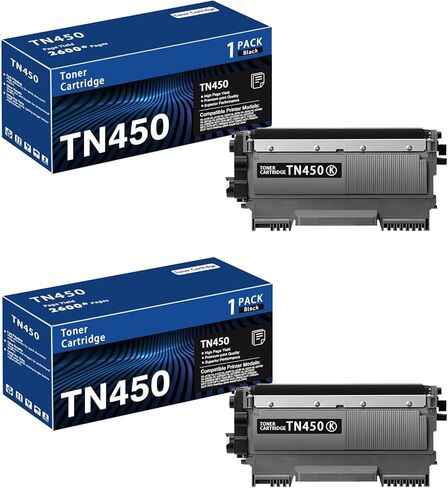 خرطوشة حبر TN450 سوداء مكونة من عبوتين عالية الإنتاجية متوافقة مع Brother TN-450 TN 450 بديلة لطابعة HL-2240 HL-2270DW HL-2280DW MFC-7360N MFC-7460DN MFC-7860DW IntelliFax ​​2840 2940 in Kuwait