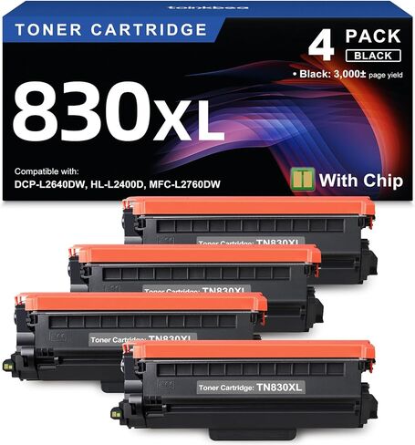 TN830XL Black Toner Cartridge Ink for HL-L2460DW Printer Replacement for Brother TN830 XL TN830 TN-830 Toner Set for DCP-L2640DW HL-L2460DWXL HL-L2405W MFC-L2820DW MFC-L2820DWXL, 4PK (with Chip) in Kuwait