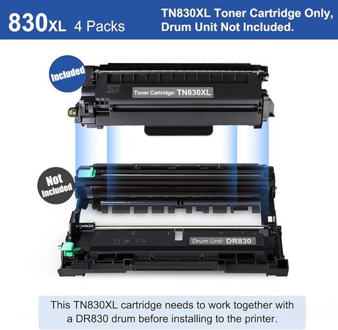 TN830XL Black Toner Cartridge Ink for HL-L2460DW Printer Replacement for Brother TN830 XL TN830 TN-830 Toner Set for DCP-L2640DW HL-L2460DWXL HL-L2405W MFC-L2820DW MFC-L2820DWXL, 4PK (with Chip) in Kuwait