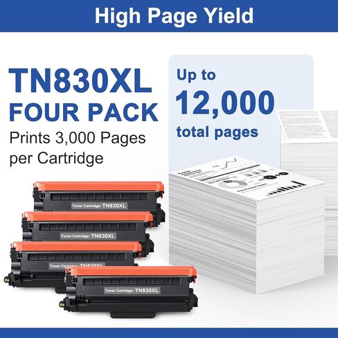TN830XL Black Toner Cartridge Ink for HL-L2460DW Printer Replacement for Brother TN830 XL TN830 TN-830 Toner Set for DCP-L2640DW HL-L2460DWXL HL-L2405W MFC-L2820DW MFC-L2820DWXL, 4PK (with Chip) in Kuwait