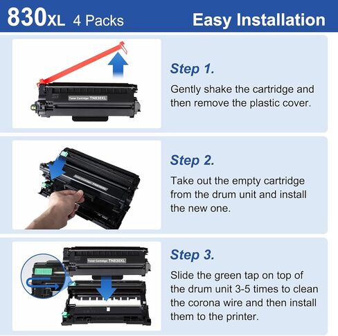 TN830XL Black Toner Cartridge Ink for HL-L2460DW Printer Replacement for Brother TN830 XL TN830 TN-830 Toner Set for DCP-L2640DW HL-L2460DWXL HL-L2405W MFC-L2820DW MFC-L2820DWXL, 4PK (with Chip) in Kuwait