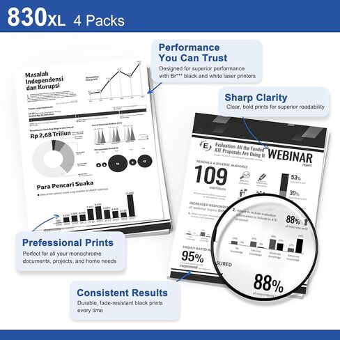 TN830XL Black Toner Cartridge Ink for HL-L2460DW Printer Replacement for Brother TN830 XL TN830 TN-830 Toner Set for DCP-L2640DW HL-L2460DWXL HL-L2405W MFC-L2820DW MFC-L2820DWXL, 4PK (with Chip) in Kuwait