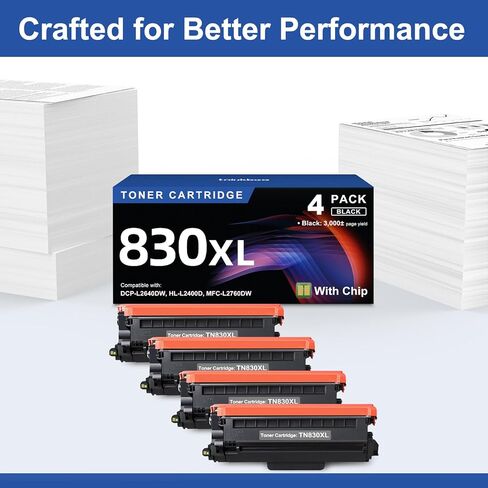TN830XL Black Toner Cartridge Ink for HL-L2460DW Printer Replacement for Brother TN830 XL TN830 TN-830 Toner Set for DCP-L2640DW HL-L2460DWXL HL-L2405W MFC-L2820DW MFC-L2820DWXL, 4PK (with Chip) in Kuwait