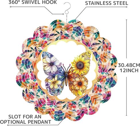 12 Inch 3D Kinetic Wind Spinner for Garden and Yard, Laser-Cut Stainless Steel, Mesmerizing Hanging Decor for Outdoor Patio & Indoor, Faith & Freedom-07 in Saudi Arabia