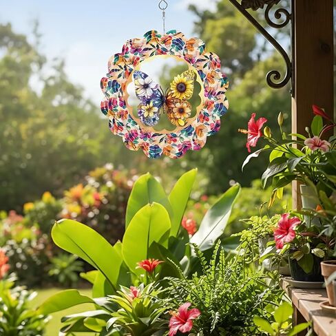 12 Inch 3D Kinetic Wind Spinner for Garden and Yard, Laser-Cut Stainless Steel, Mesmerizing Hanging Decor for Outdoor Patio & Indoor, Faith & Freedom-07 in Saudi Arabia