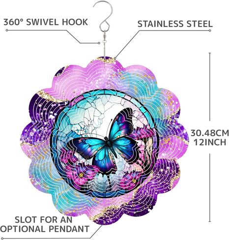 12 Inch 3D Kinetic Wind Spinner for Garden and Yard, Laser-Cut Stainless Steel, Mesmerizing Hanging Decor for Outdoor Patio & Indoor, Faith & Freedom-07 in Saudi Arabia