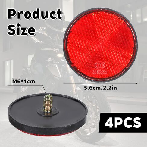4 PCS Round Motorcycle Reflectors, M6 x 1.0 Reflective Warning Reflector Plastic Screw Mount Bike Reflectors Universal Motorcycle Rear Safety Reflector for Motorcycles Bicycle Scooter (Red) in Saudi Arabia