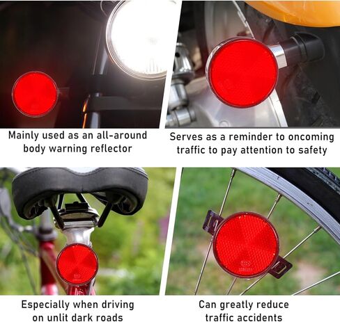 4 PCS Round Motorcycle Reflectors, M6 x 1.0 Reflective Warning Reflector Plastic Screw Mount Bike Reflectors Universal Motorcycle Rear Safety Reflector for Motorcycles Bicycle Scooter (Red) in Saudi Arabia