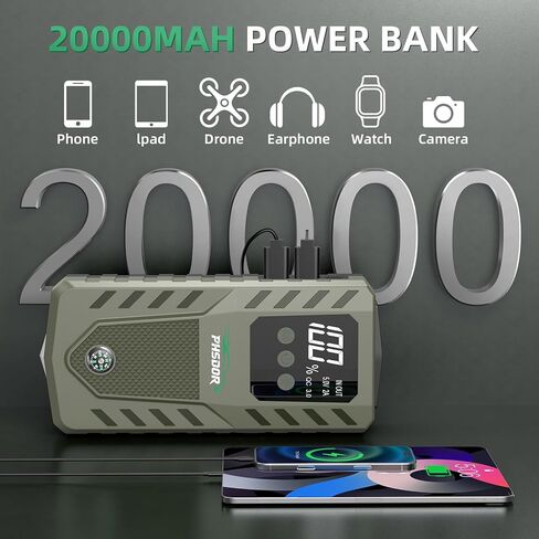 6000A Car Battery Jump Starter, 20000mAh Battery Jumper Starter Portable (10L Gas/8L Diesel), 12V Car Jumper Starter Portable, Jump Box Jump Pack with 3 Modes Flashlight in Saudi Arabia