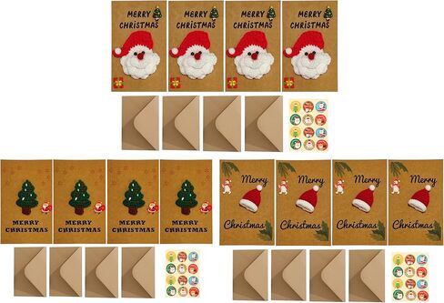 Daladalaming 4 Packs, 3D Christmas Cards with Envelopes & Stickers, Handmade Crochet Kraft Paper Gift Cards Set in Saudi Arabia