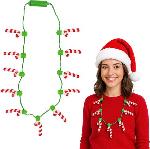 The Dreidel Company Christmas Candy Cane Design Light-Up Christmas Ornament Necklace, Party Favor Accessory for Kids and Adults, 36 Inches in Saudi Arabia