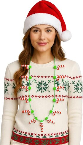 The Dreidel Company Christmas Candy Cane Design Light-Up Christmas Ornament Necklace, Party Favor Accessory for Kids and Adults, 36 Inches in Saudi Arabia