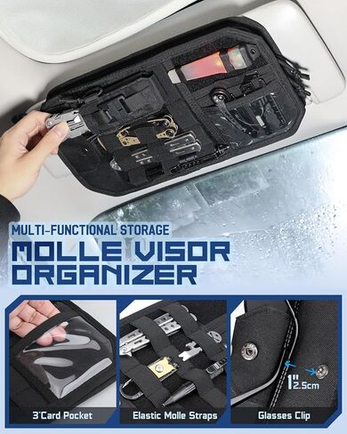 Molle Car Sun Visor Organizer with Zipper Storage Pouch & Glasses Clip, Auto Semi-Rigid MOLLE Panel for Police Gear & Overlanding Accessories, Fit Most Cars, SUVs, Vans & Trucks in Kuwait