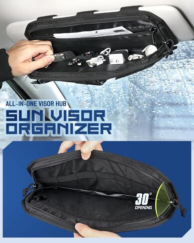 Molle Car Sun Visor Organizer with Zipper Storage Pouch & Glasses Clip, Auto Semi-Rigid MOLLE Panel for Police Gear & Overlanding Accessories, Fit Most Cars, SUVs, Vans & Trucks in Kuwait