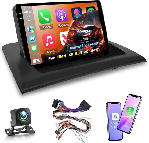 راديو سيارة 2+64 جيجا لسيارة BMW X3 E83 2004 2005-2012 - Carplay لاسلكي وAndroid Auto - 9 بوصة Android 13 ستيريو مع WiFi/EQ/GPS + كاميرا رؤية خلفية AHD in Kuwait