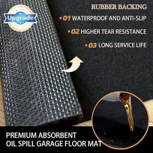 Oil Spill Mat, 72" x 60" Absorbent Grease Garage Floor Protector Under Car Auto Repairs, Oil Change Leak Resistant Heavy Duty Rubber Mat for Driveway Tractor Mower, Black in Saudi Arabia