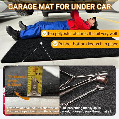 Oil Spill Mat, 72" x 60" Absorbent Grease Garage Floor Protector Under Car Auto Repairs, Oil Change Leak Resistant Heavy Duty Rubber Mat for Driveway Tractor Mower, Black in Saudi Arabia