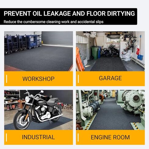 Oil Spill Mat, 72" x 60" Absorbent Grease Garage Floor Protector Under Car Auto Repairs, Oil Change Leak Resistant Heavy Duty Rubber Mat for Driveway Tractor Mower, Black in Saudi Arabia