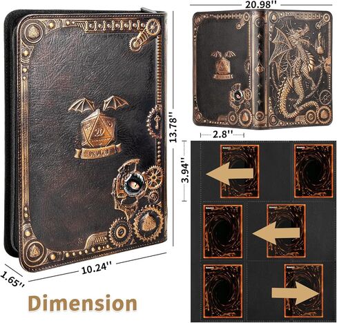 Card Binder 9 Pocket, 3D PU Leather Album with Zipper, 360 Side Loading Pockets for TCG, MTG, Lorcana, Other Collectible Cards, Trading Card Game Protective Folder Album(Golden Cyan) in Saudi Arabia